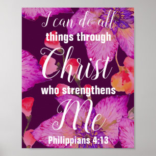 Poster Verso da bíblia do 4:13 dos Philippians floral