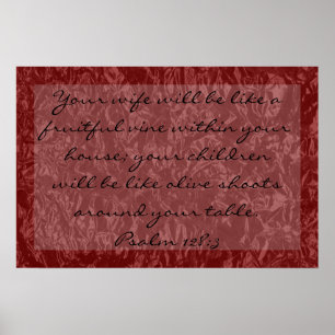 Pôster verso da bíblia sobre o 128:3 do salmo da famíli