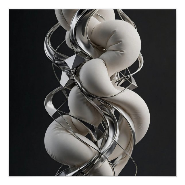 Pôster Vertical Chrome Twist - Premium 3D Abstrato (Frente)