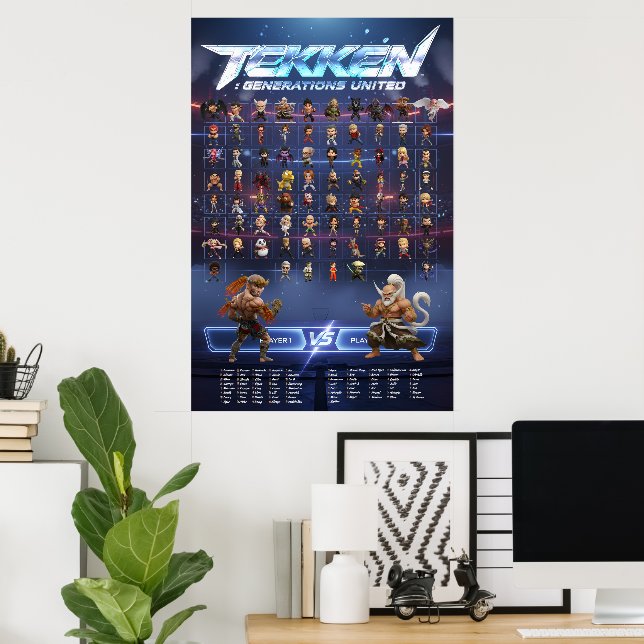 Pôster Vertical de Personagens Tekken Chibi (Escritório em casa)