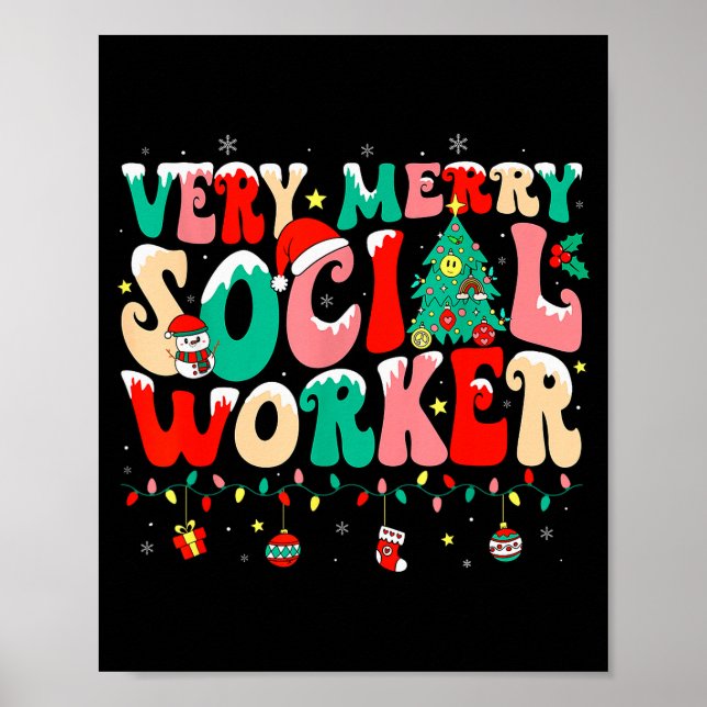 Poster Very Merry Social Worker Xmas Cool Christmas Socia (Frente)