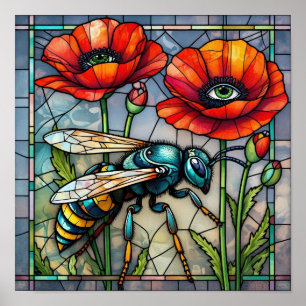 Poster Vespa marimbondo abelha vitral papoula flor inseto