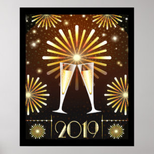 Poster Véspera de ano novo de Champanhe e Fireworks 2019