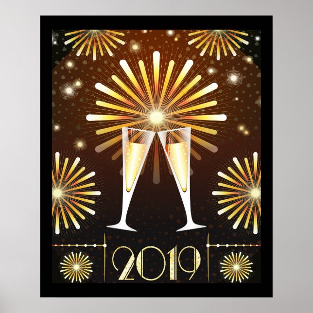 Poster Véspera de ano novo de Champanhe e Fireworks 2019 (Frente)