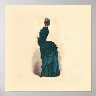 Poster Vestido Azul Elegante Vitoriano Moda Mulher Arte
