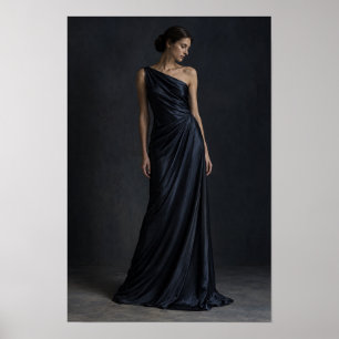 Poster Vestido Azul Meia-Noite Elegante Moda Retrato Pare