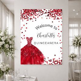 Poster Vestido branco vermelho de Quinceanera, bem-vindo