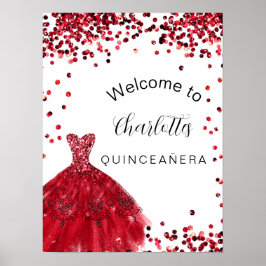 Poster Vestido branco vermelho de Quinceanera, bem-vindo