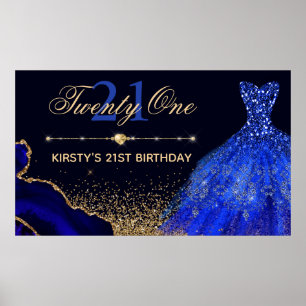 Poster Vestido de Aquarela Azul & Ágata 21º Aniversário
