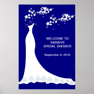 Poster Vestido de casamento, flor em azuis marinhos
