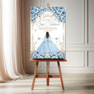 Poster Vestido Luxuoso Azul Bebê Dourado Conto de Fadas B