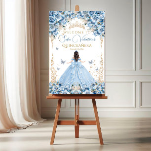 Poster Vestido Luxuoso Bebê Azul Dourado Conto de Fadas B