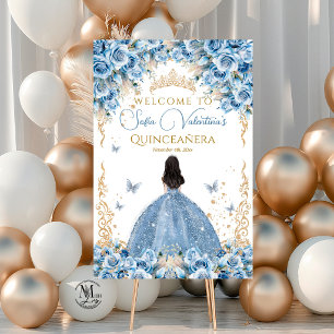 Poster Vestido Luxuoso Bebê Azul Dourado Coroa de Conto d