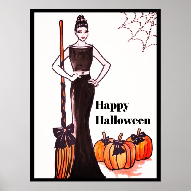 Poster Vestido Negro Longo Elegante Clássico do Halloween (Frente)
