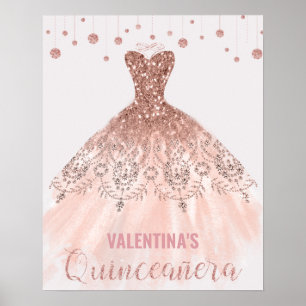 Poster Vestido Rosa Dourado Quinceañera Bem-vindo aos 15