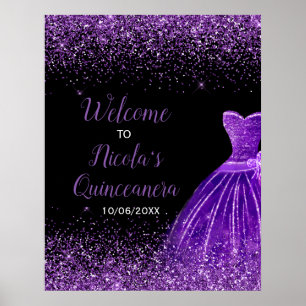Poster Vestido Roxo Escuro Brilho Falso Boas-Vindas Quinc