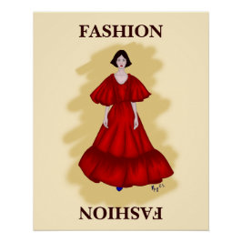 Pôster Vestido Vermelho em Camadas com Humor de Moda Sonh