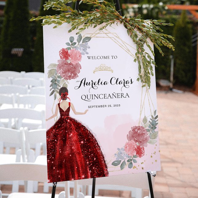 Poster Vestido Vermelho Quinceañera Geométrico (Criador carregado)