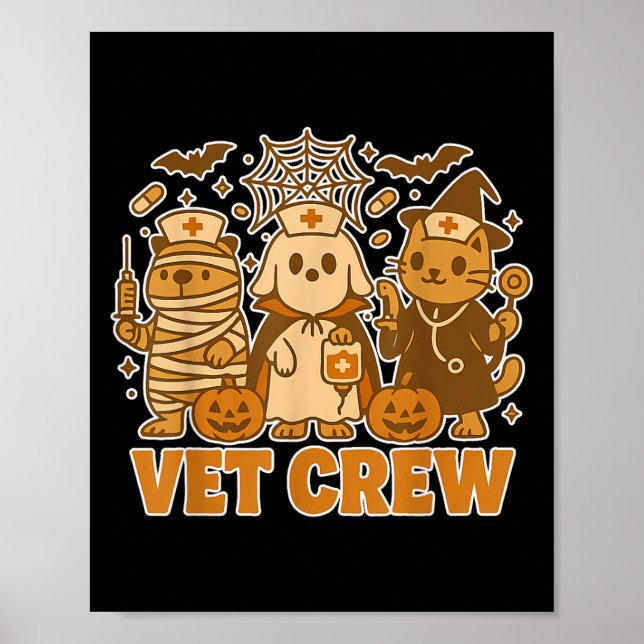 Poster Vet Crew Halloween Cão Gato Capybara Pet Te (Frente)
