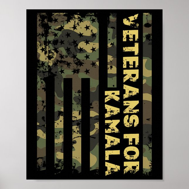 Poster Veteranos Para Kamala Camouflage - Bandeira Americ (Frente)