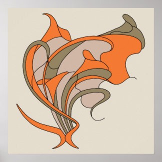 Poster Vetor Art Nouveau elegância floral em cinzas, quad