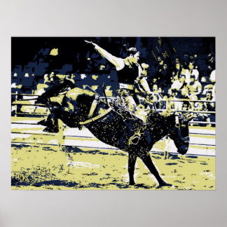 Pôster Vetor art, Rodeo cowboy balançando bronco