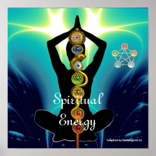 Poster VIA DE ASCLEPIUS 7 CHAKRAS,YOGA LOTUS POSE Blue
