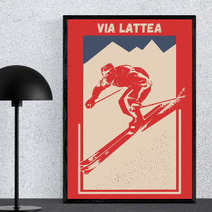 Poster Via Lattea Itália França ski resort vintage retr