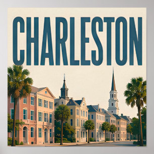 Poster Viagem a Charleston Elegância Sulista