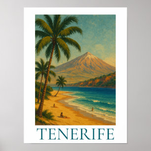 Poster Viagem à praia da ilha Canária de Tenerife vintage