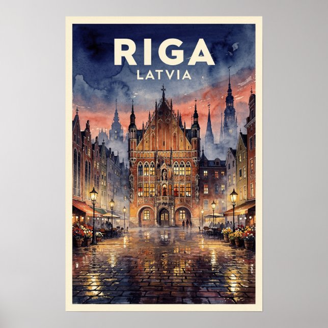 Poster Viagem Antiga a Riga Letônia (Frente)