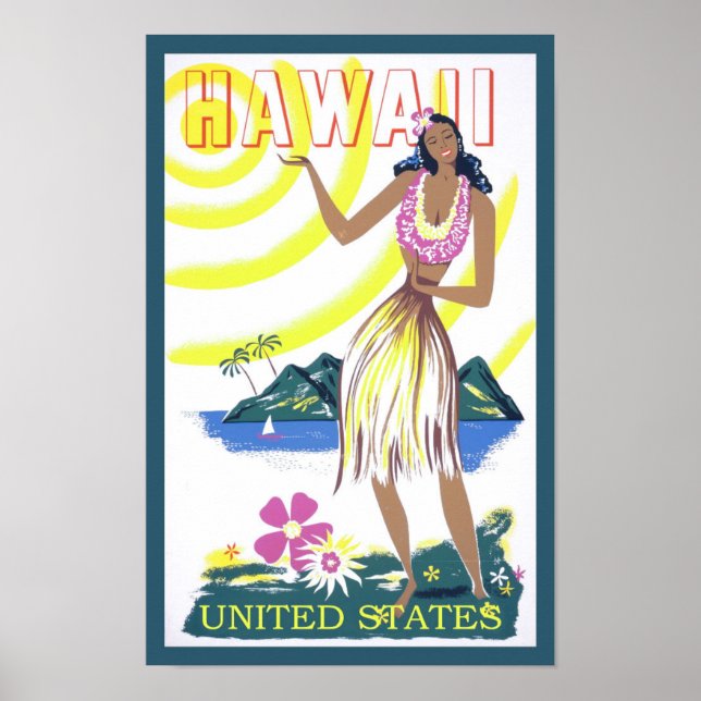 Poster Viagem Antiga Havaí Senhora Havaiana Vintage (Frente)