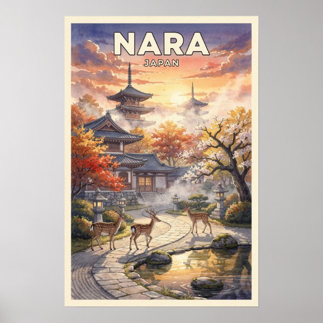 Poster Viagem Antiga para Nara Japão (Frente)