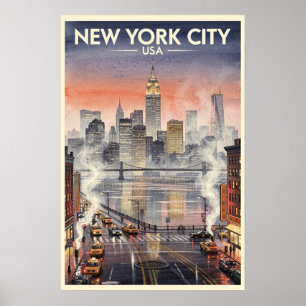 Poster Viagem Antiga pela Cidade de Nova York EUA