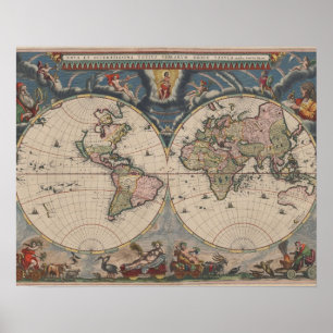 Poster Viagem Antiquado do Mundo do Mapa