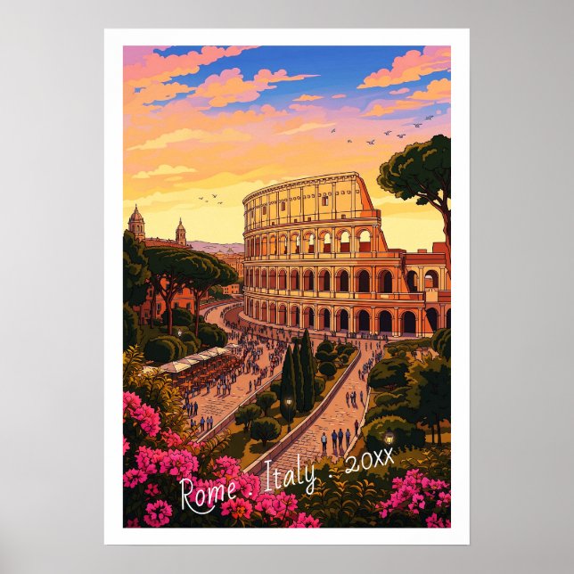 Poster Viagem ao Coliseu Roma Itália Vintage (Frente)