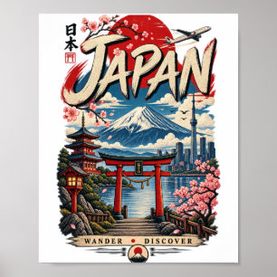 Poster Viagem ao Japão Monte Fuji Vintage Japonês