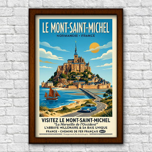 Poster Viagem ao Mont-Saint-Michel, França Vintage