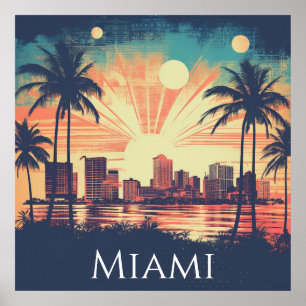 Poster Viagem ao Nascer do Sol em Miami Florida Vintage R