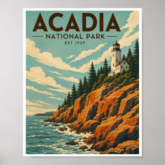 Poster Viagem ao Parque Nacional Acadia Vintage