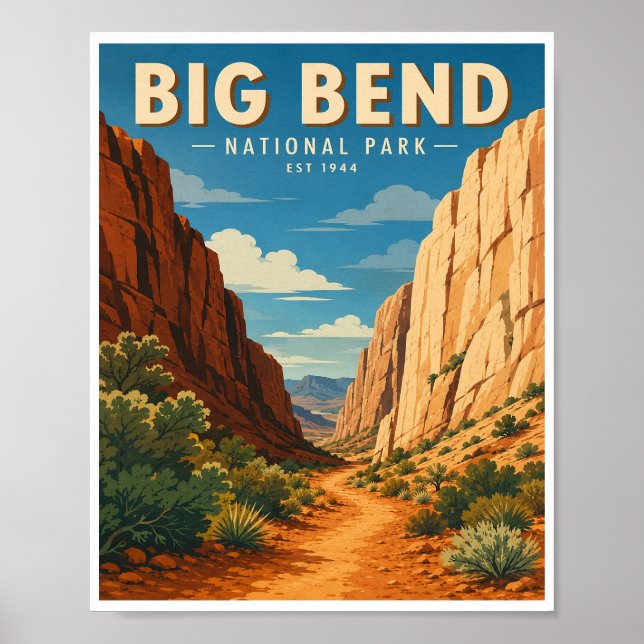 Poster Viagem ao Parque Nacional Big Bend Antigo (Frente)