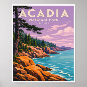 Poster Viagem ao Parque Nacional de Acadia Vintage
