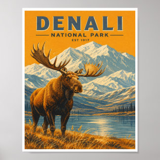 Poster Viagem ao Parque Nacional Denali Vintage