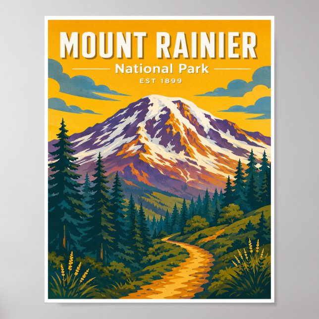 Poster Viagem ao Parque Nacional Mount Rainier Antigo (Frente)