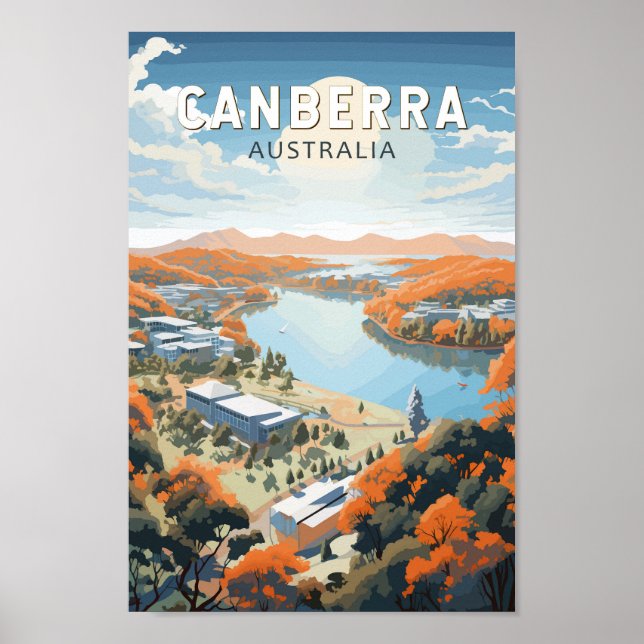 Poster Viagem Art Vintage da Austrália Camberra (Frente)