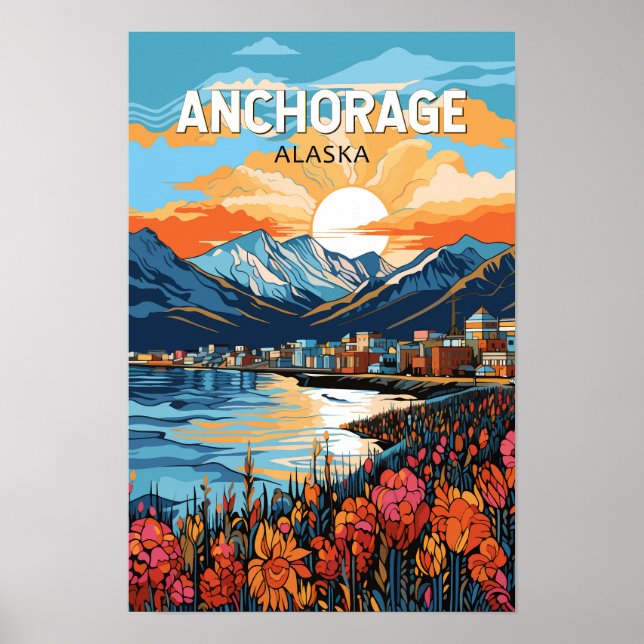 Poster Viagem Arte Vintage Anchorage Alasca (Frente)