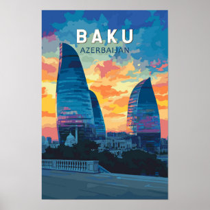 Poster Viagem Arte Vintage Baku Azerbaião
