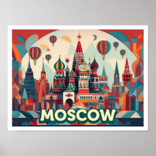 Poster Viagem artística da Rússia de Moscou colorida