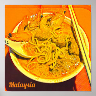 Poster viagem asiático Prawn Laksa Foodie Malásia