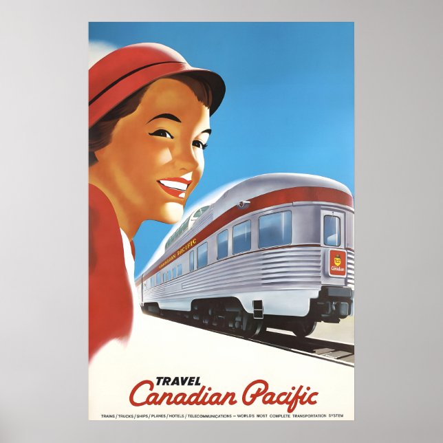 Poster Viagem Através do Canadá de Trem 1948 Estilo Vinta (Frente)